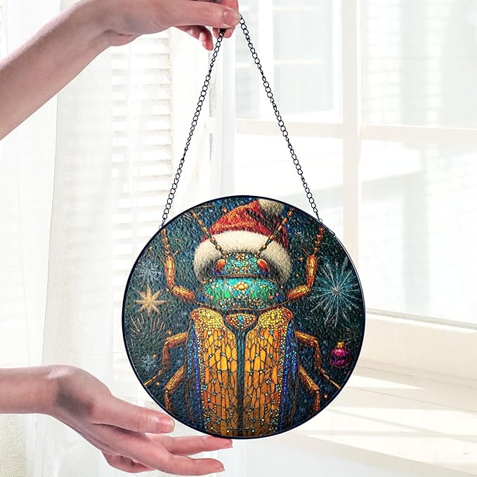 Desert Beetle Stained Glass Window Hanging Decor - Desert Beetle Christmas Hanging Ornament - Desert Beetle Christmas Decor - Wall Art Home Decoration for Indoor Outdoor - Gift for Women, Mom, Grandma