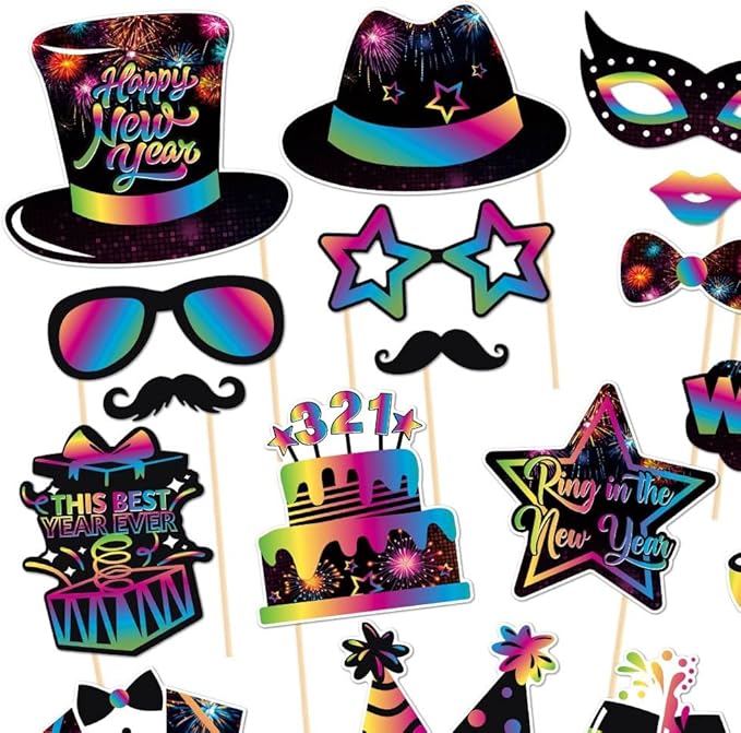 New Year’s Photo Booth Props 2026 – Pack of 29, New Year’s Eve Party Supplies 2026 | New Year’s Eve Photo Booth Props 2026 | Happy New Year Decorations 2026 Props