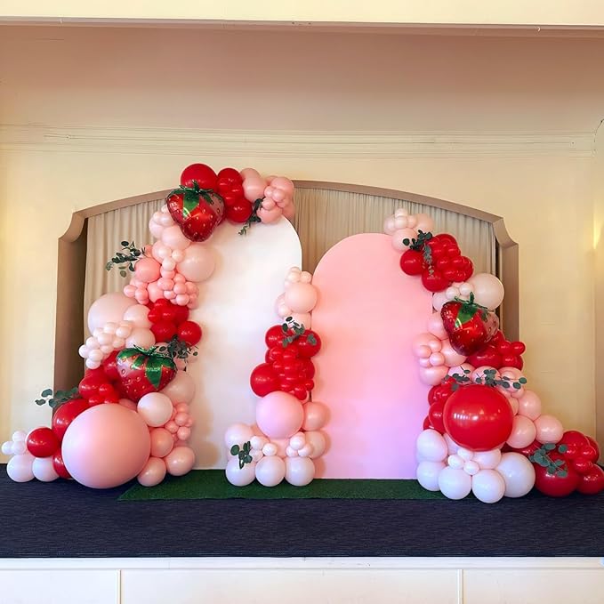 Strawberry Balloons,12 Inch Red and Pink Balloons with Strawberry Foil Balloon for Sweet One Birthday Baby Shower Strawberry Fruit Themed Party Decorations