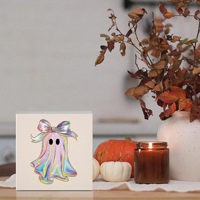 Pink Boo Ghost Halloween Decor Cute Halloween Desk Decor for Home Office Pink Boo Fall Decorations for Home 5 x 5 inches
