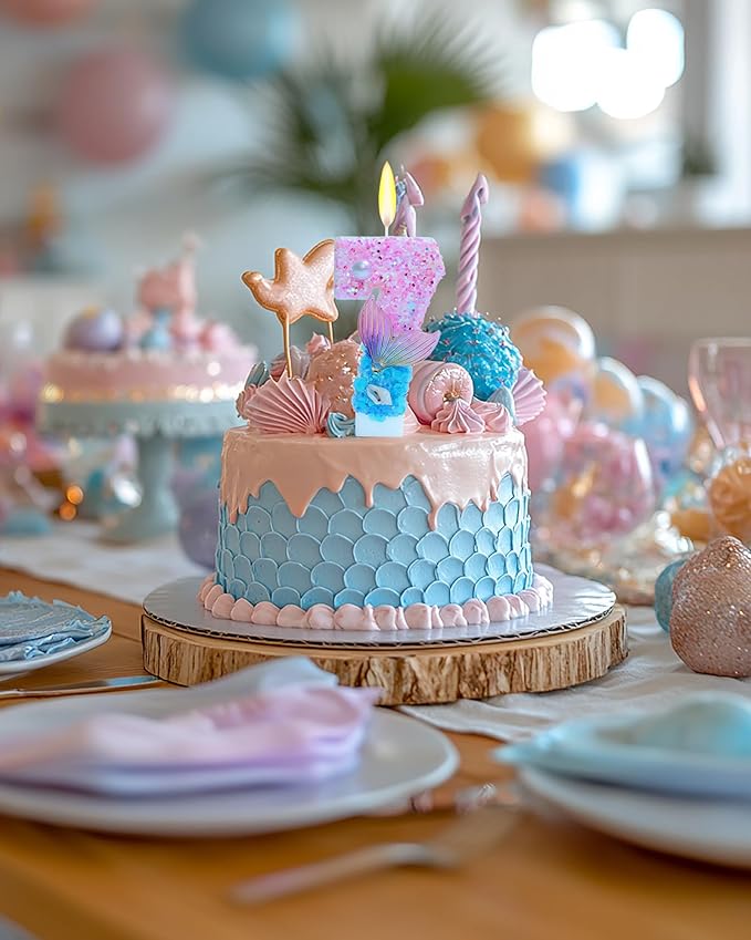 Mermaid Themed Birthday Candles, Number 7 Girls Glitter Birthday Party Supplies,Anniversary Party Decor,2.87 inch Cake Topper Decorations (Mermaid Themed, Number 7)
