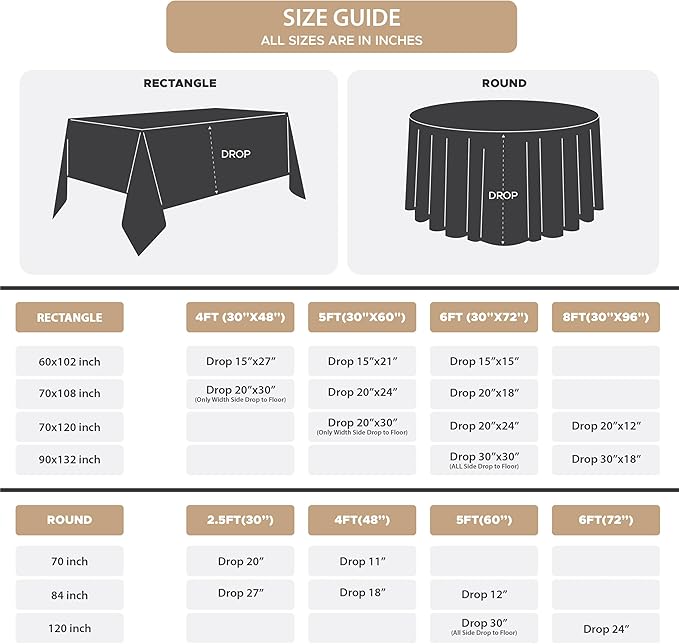 Fitable 8 Pack Round Tablecloths: Stain Resistant Wrinkle Free Circle Table Clothes, Washable Reusable Polyester Table Covers for Wedding Party Birthday Banquet Reception(Black, 120 Inch)