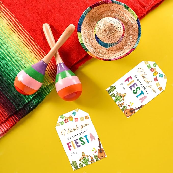 Aukolass 50PCS Fiesta Gift Tags, Thank You Tags for Mexican Themed Party Favors and Taco Bout a Baby Party Decorations-Double-sided (White)