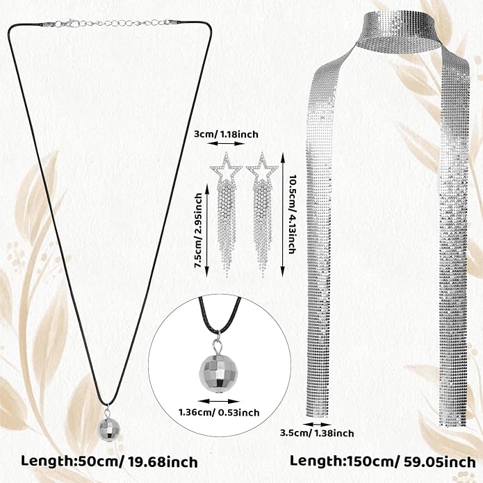 6 Pcs 70s Women Disco Accessories Sequin Scarf Headband Bracelet Necklace Earrings Sunglasses for Halloween Disco Costume