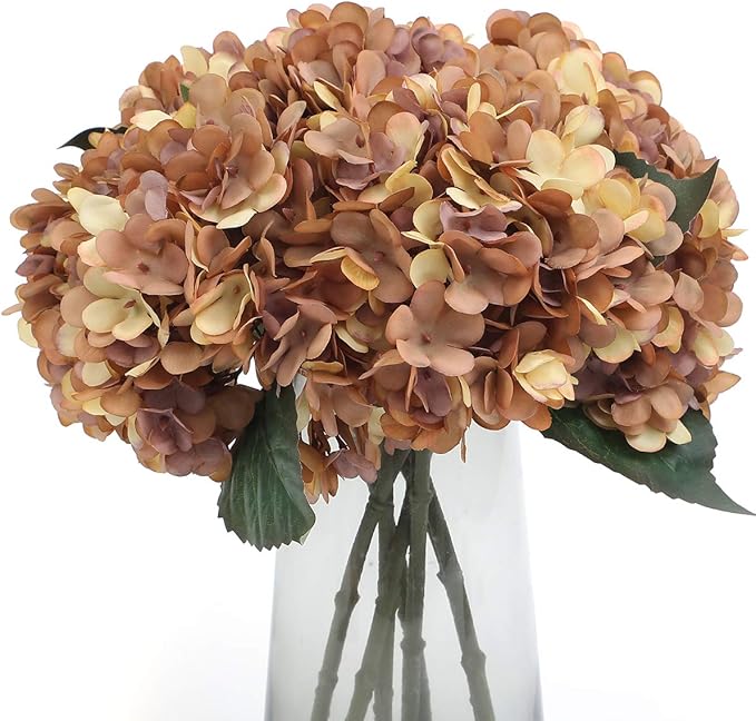 Kimura's Cabin 6Pcs Faux Hydrangea Flowers Vintage Artificial Silk Hydrangeas Flowers with Stems Fake Hydrangea Bouquets for Autumn Farmhouse Home Wedding Table Center Decoration（Autumn Yellow