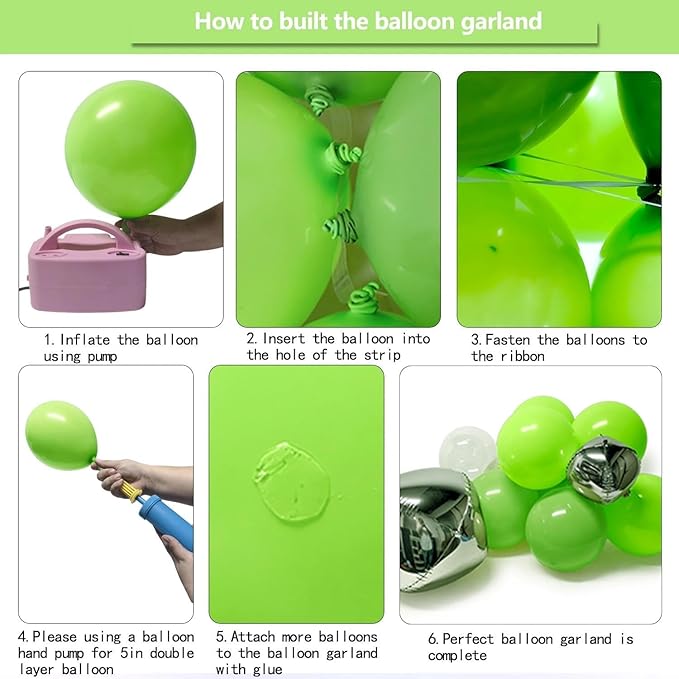 Green Silver Balloon Arch Double Stuffed Lime Green Metallic Sliver Balloon Garland Clear Bobo Balloons for Christmas Birthday Baby Shower Safari Jungle Graduation Party Decorations
