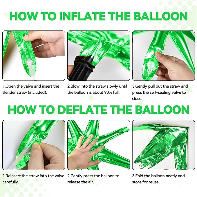 18 Pcs Pink Green Star Balloons, Green and Pink Balloon with 6 Pcs 22-Inch Explosion Star Balloons 12Pcs 10-Inch Four Pointed Stars Foil Balloon for Wedding Forest Spring Birthday Party Decor