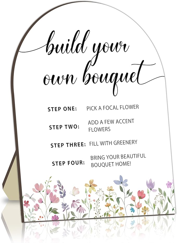 Bouquet Bar Wooden Sign, Floral Station Board for Baby Party, Tabletop Welcome Sign for Baby Shower, Flower Table Signs for Gender Reveal Party, DIY Bloom Bouquet Table Decor Sign with Stand 8x10 In