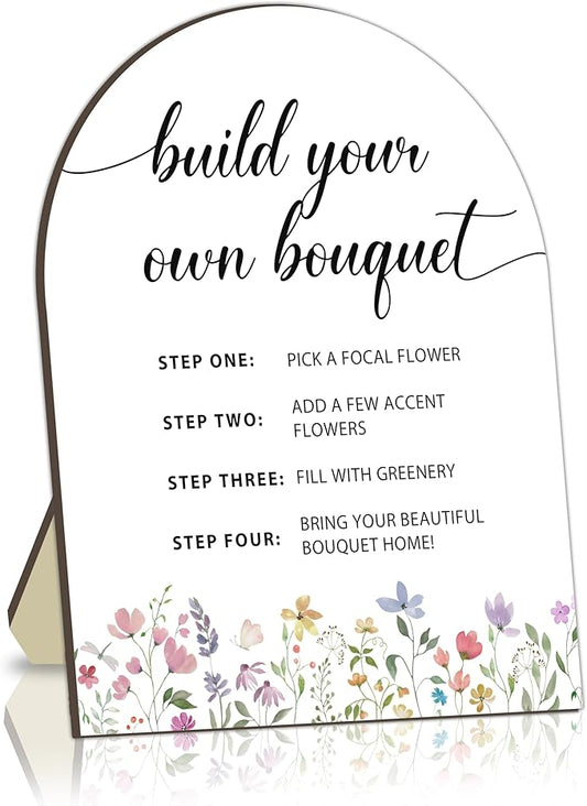 Bouquet Bar Wooden Sign, Floral Station Board for Baby Party, Tabletop Welcome Sign for Baby Shower, Flower Table Signs for Gender Reveal Party, DIY Bloom Bouquet Table Decor Sign with Stand 8x10 In