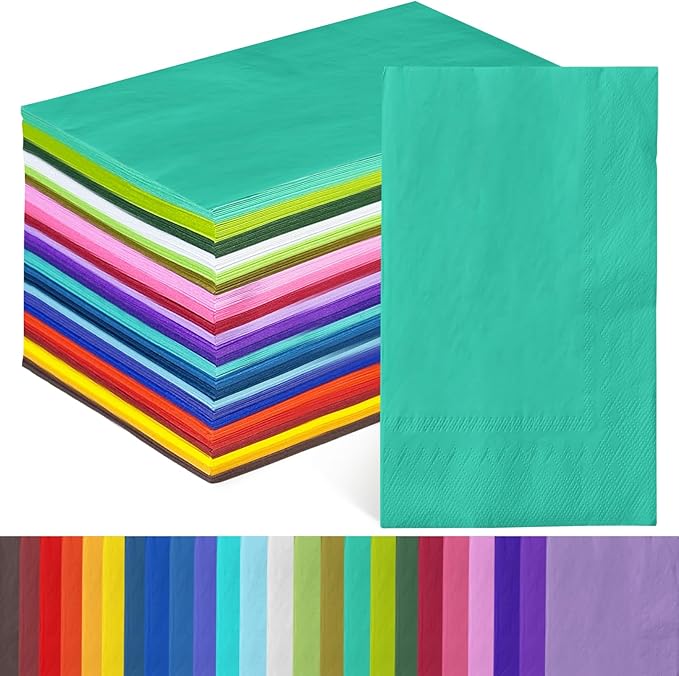 qiqee 24 Colors Paper Napkins Guest Paper Disposable Towels Napkin Paper Hand Towels for Wedding, Dinner, Birthday Party, Dessert Cocktail ＆ Kitchen Napkins(120 Count, 13 * 16inch）