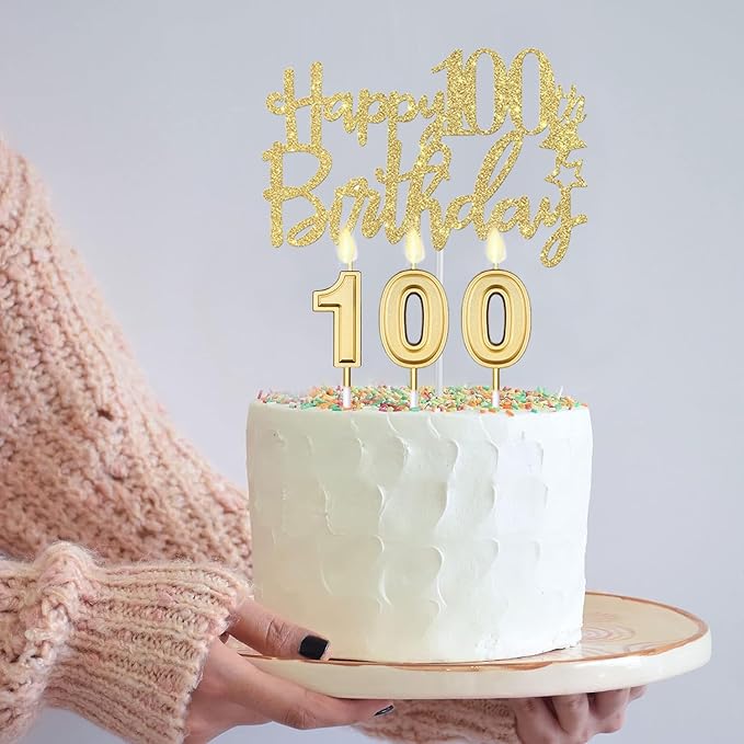 100th Birthday Decorations Women Gold with Crown and Sash, Candles and Cake Topper, Number Balloons, Happy 100th Birthday Party Gifts Supplior