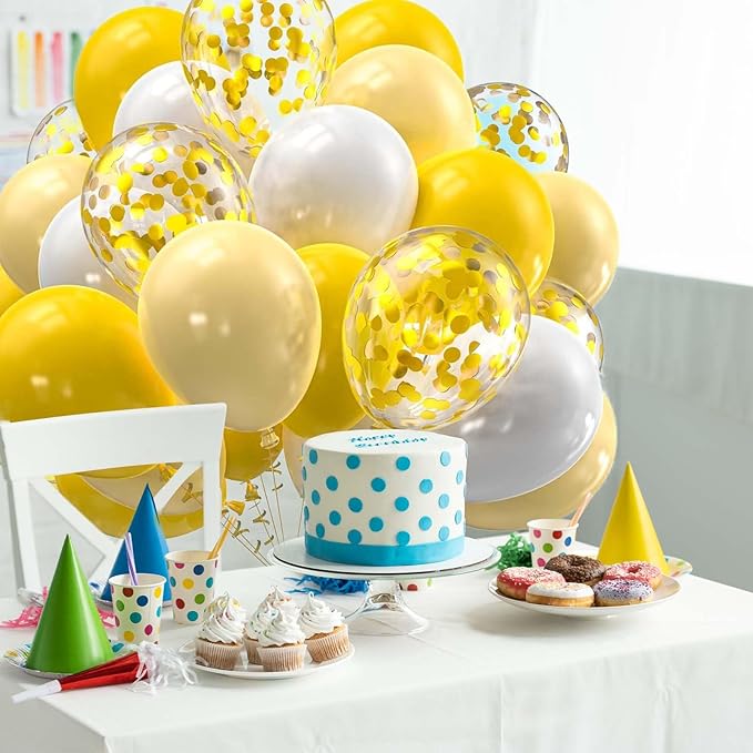 60PCS White and Gold Balloons,Gold Confetti Balloons White and Gold Balloon Arch Kit,Suitable for Wedding Birthday Party Graduation Engagement Bridal Shower Decorations