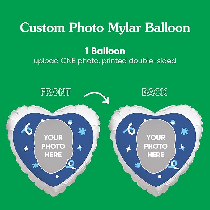 Big Dot of Happiness Personalized Fun Face Photo Blue Heart Balloons, Custom Birthday Balloons, Boy Baby Shower Decorations, Bachelorette Party, Bridal Shower, Double-Sided Mylar Balloon, 1 Piece