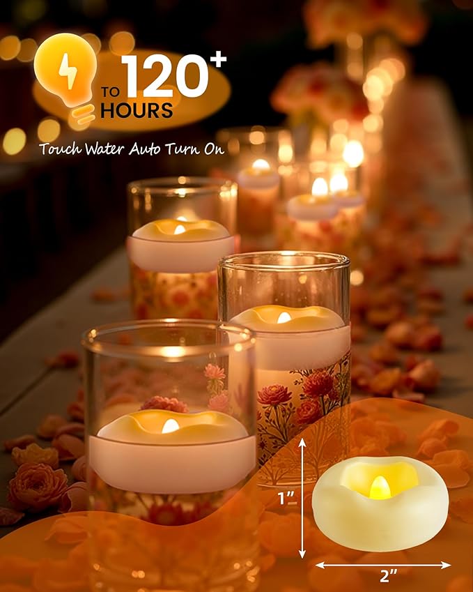 36 Pack 2.3” Flameless LED Floating Candles, Water-Activated Battery Operated Floating Candle with180+ Hours Runtime for Cylindrical Vase, Pool, Fountain - Ideal for Wedding, Party Decoration
