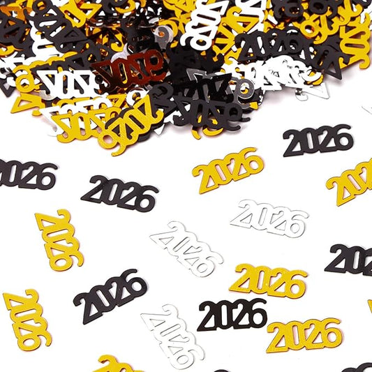 VHUWE 2026 New Years Confetti, 2.12 oz Shinny Metallic Black Gold Silver 2026 Number Confetti for Tables 2026 Happy New Year Decorations New Years Eve Party Supplies | Black Gold Silver