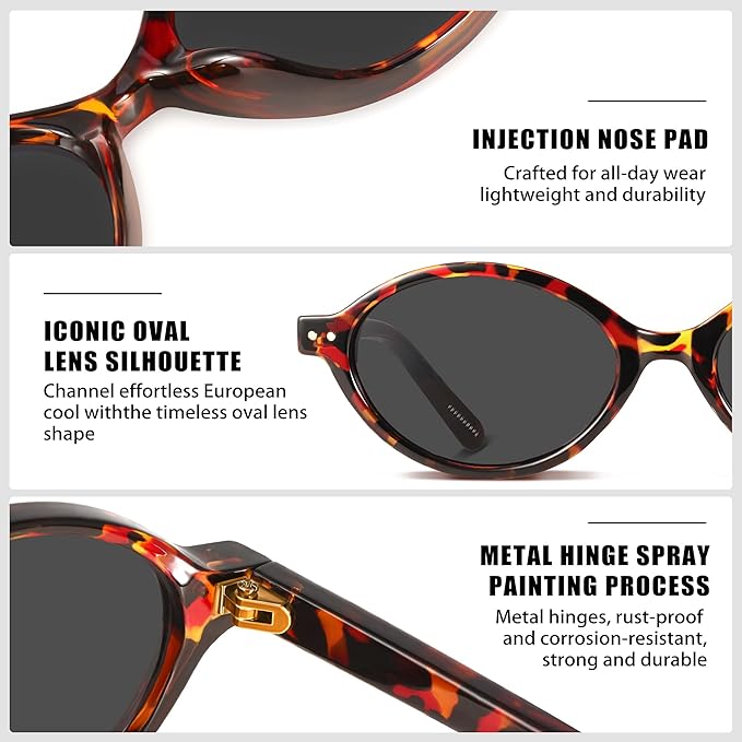 GRFISIA Retro Oval Sunglasses Womens Small Trendy Sun Glasses Sunnies UV400 Protection