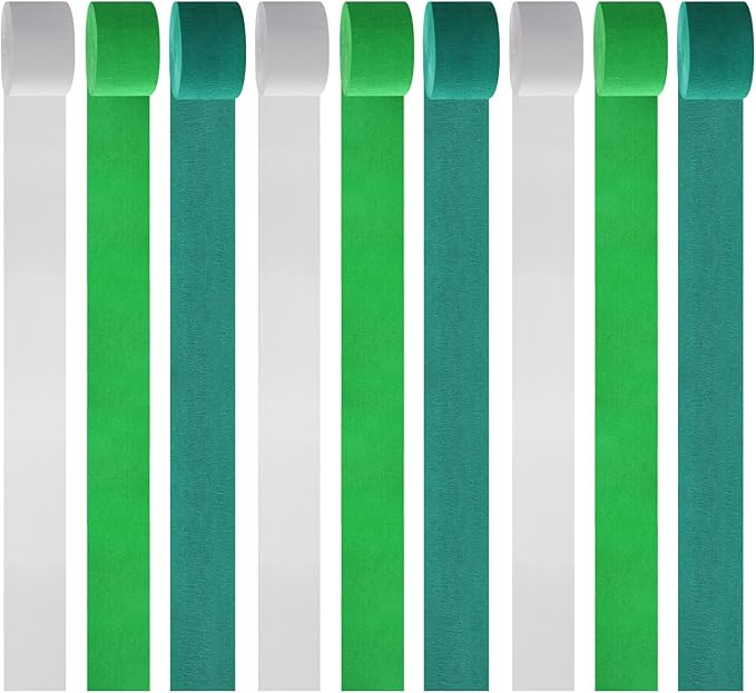Green-White Birthday Party-Decorations Crepe-Paper Streamers - 9 Rolls Jungle Theme Paper Garland Streamer St. Patrick's Day Neutral Baby Shower Sping Summer Forest Backdrops Decor Panduola
