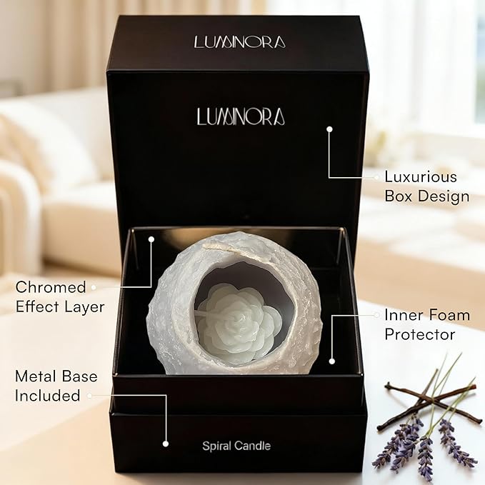 LUMINORA Unique Spiral Scented Candle | Hand-Crafted Soy Decorative Candle with Mesmerizing Spiral Burn, Twisted Wave Design & Premium Gift Box | Nimbus Cloud | Lavender Scent |