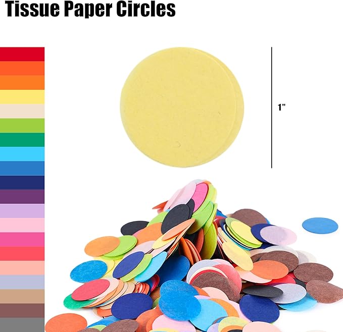 Koogel 1 Inch Round Tissue Paper, Multicolor Table Confetti Dots Circles 20 Colors for Any Kids DIY Arts Greeting Cards Collage Projects 1000 PCS