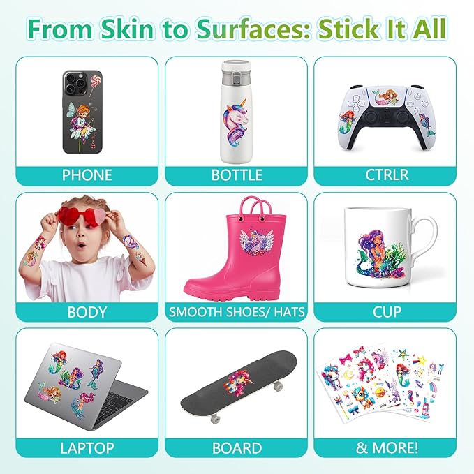 150+ Kids Glitter Temporary Tattoos for Girls – Individually Wrapped, Waterproof Tattoo Stickers – Mermaid, Unicorn, Fairy, Butterfly & More