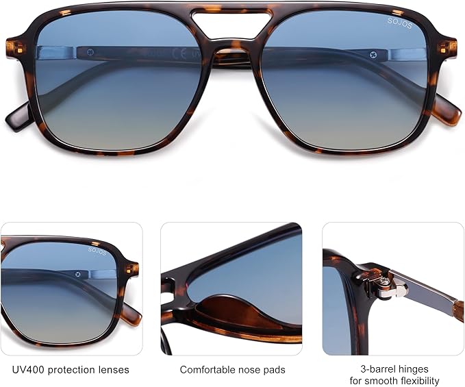 SOJOS Retro Aviator Sunglasses for Women Men,Trendy Rectangle Womens Mens Shades Sun Glasses SJ2202