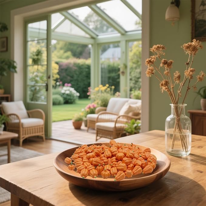 100Pcs Mini Pumpkins for Crafts, Resin Small Pumpkin Decor, Decorative Miniature Pumpkin, Fake Tiny Orange Pumpkins for Decorating in Bulk for Vase Filler, Fall, Thanksgiving, Halloween