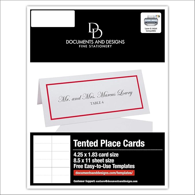 Single Line Border Printable Place Cards, Ruby Red (Choose Color), Set of 150 (25 Sheets), Laser & Inkjet Printers - Wedding, Party, Dinner, and Special Events - Made in the USA