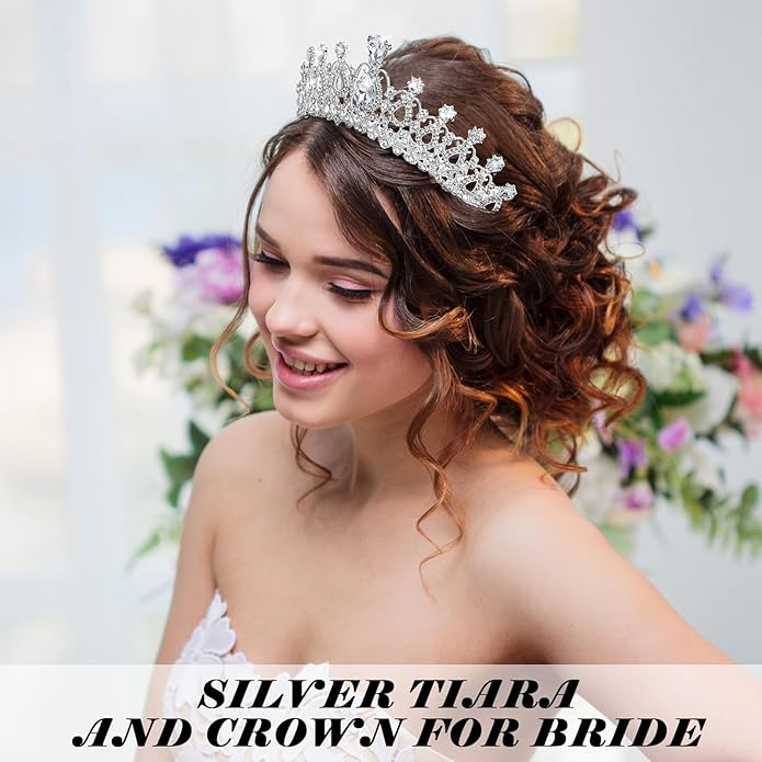 12 Pcs Crystal Tiara and Princess Crown with Comb Crown Rhinestone Women Girls Tiara Headpiece Queen Hair Accessories for Birthday Party Wedding Prom Halloween Cosplay Costume