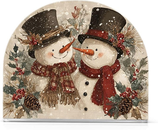 Christmas Snowman Napkin Holder for Paper Napkins Kitchen Tables Xmas Party Retro Acrylic Vertical Napkin Holders Freestanding Napkins Dispenser