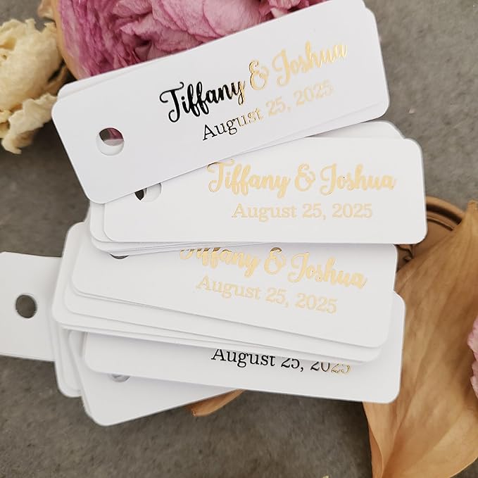 100 pcs Custom Wedding Favor Gift Tags, Extra Small Personalized Thank You Tags for Weddings, Birthdays, Bridal Shower, Baby Shower, Party Decorations