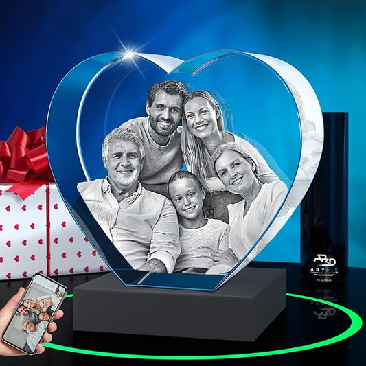 ArtPix 3D Premium Crystal Photo, Personalized Gifts for Women, Wife, Men, Mom, Father, Her, Him, Dad, Grandpa, Great Customized Gift With Your Own Photo, Custom Glass 3D Laser Etched Picture Wedding - Heart
