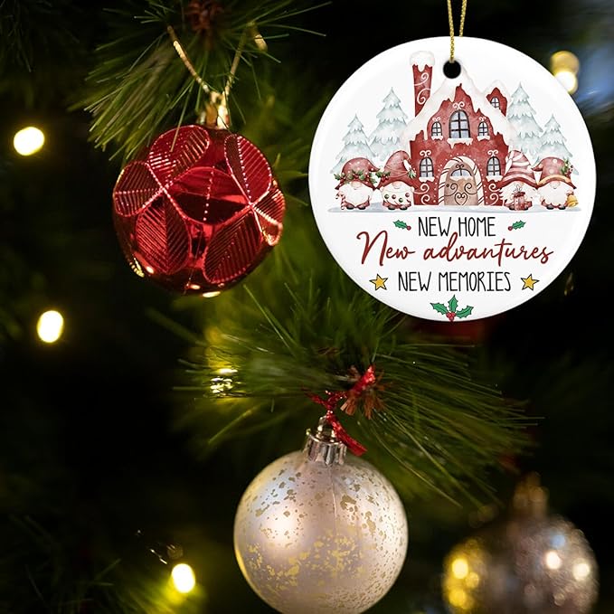 New Home New Advantures Ornament Housewarming Gifts New Home for Couple Friends Him Her First House Christmas Ceramic Xmas Tree Ornament Decorations