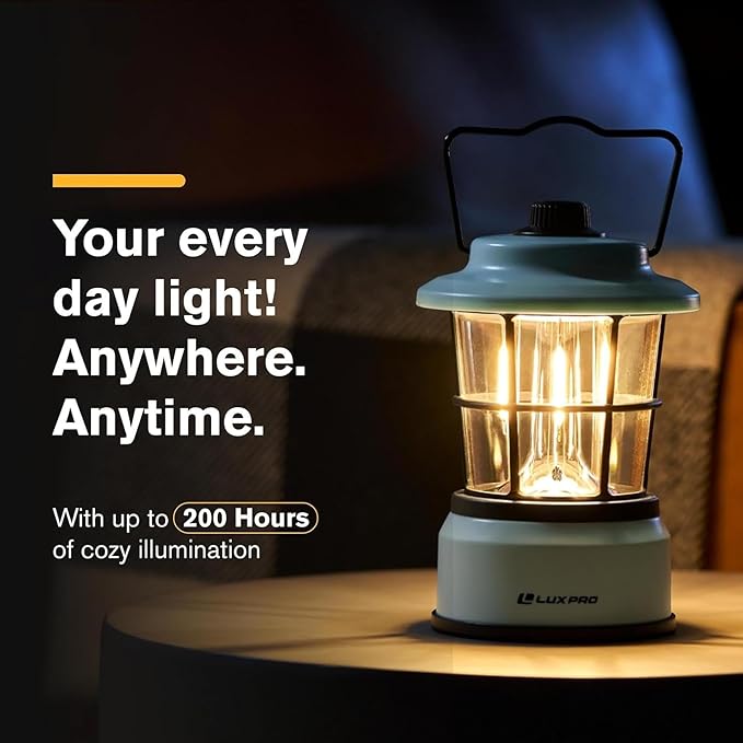 LUXPRO Retro LED Lantern - Battery-Powered Emergency Lantern - Water Resistant - Bright LED Lamp for Indoor & Outdoor Use - Use for Tents, Hiking or Hurricane Prep (Blu, Pack of 1)