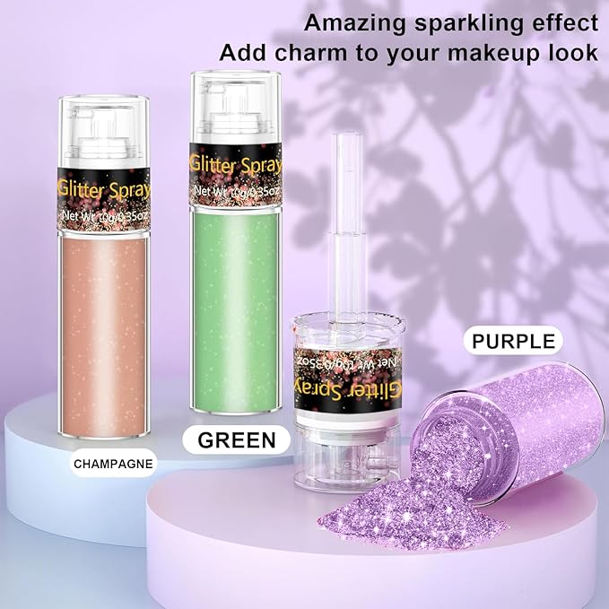 Mystic Purple Body Hair Glitter Spray 10g, Ultra Fine Holographic Shimmer Mist for Festival Makeup, Rave, Nightclub Glow, E-Girl Face Body Sparkle, DIY Craft Nail Art