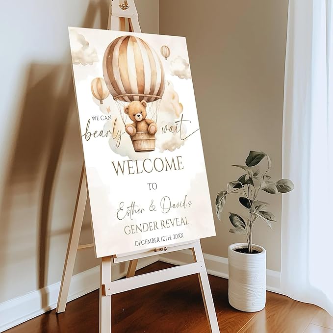 Gender Reveal Welcome Sign – Teddy Bear Balloon Theme,Personalized Teddy Bear Gender Reveal Welcome Sign, He or She Yard Sign, Boy or Girl Gender Reveal Sign, We Can Bearly Wait Gender Reveal .13