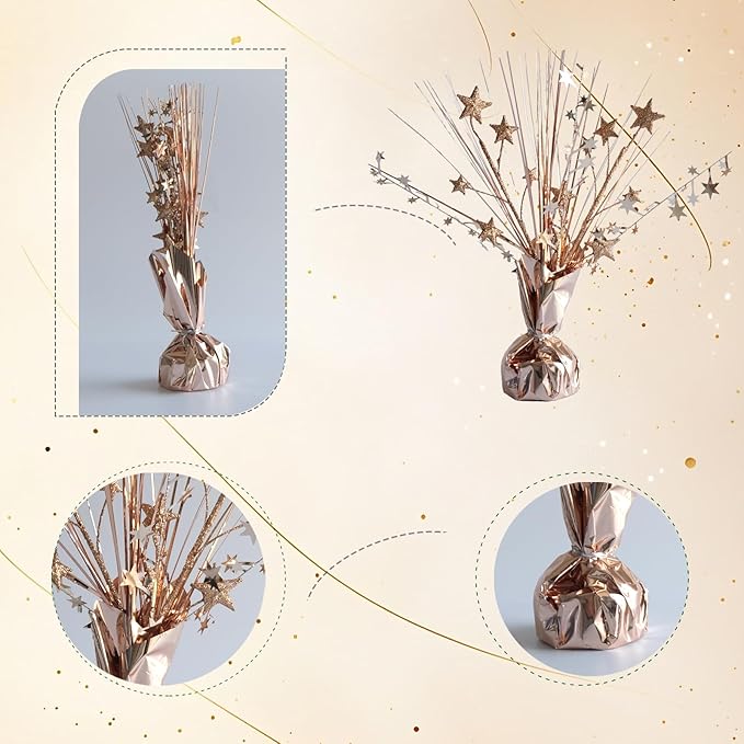 12 Pack Metallic Rose Gold Foil Spray Centerpieces Stars Brust Table Centerpieces for Wedding Birthday Anniversary Holiday Party Decor, Metallic Star Balloon Wights for Party