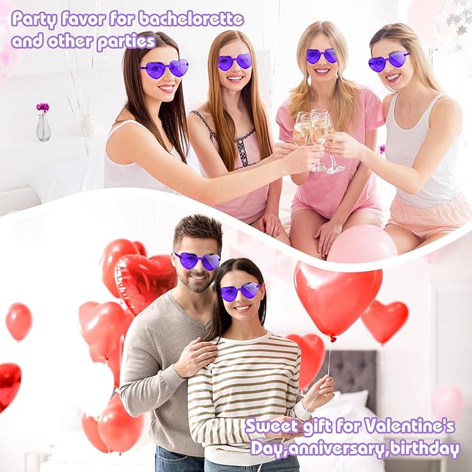 12 Pack Heart Sunglasses for Women Transparent Heart Glasses for Bachelorette Birthday Party Favor Gifts