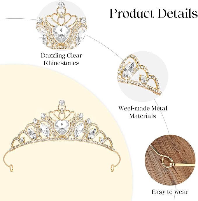 CAVETEE Crown and Tiara for Women, Princess Tiara Heart Crown Happy Birthday Decorations for Party Pageant Hair Accessory