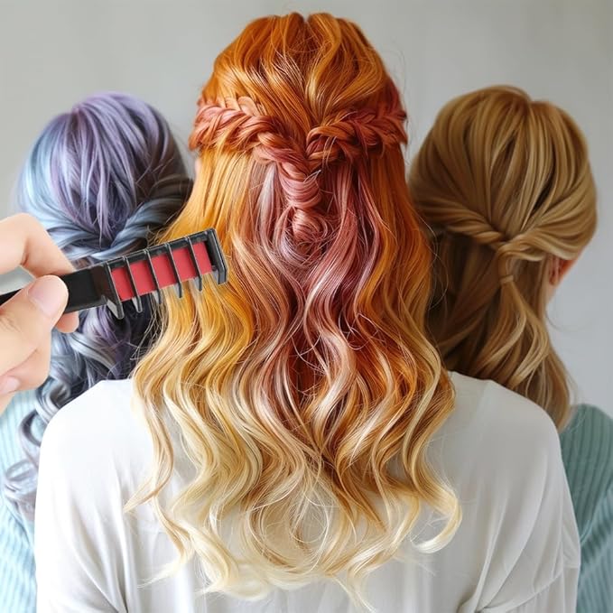 12 Colors Festive Fun Hair Chalk Combs, 2026 New Temporary Glitter Hair Colors Hair Chalk Combs, Washable Hair Color Dye for Birthday Christmas Hair DIY Party Gifts for Teenage Girls (8 Colors)