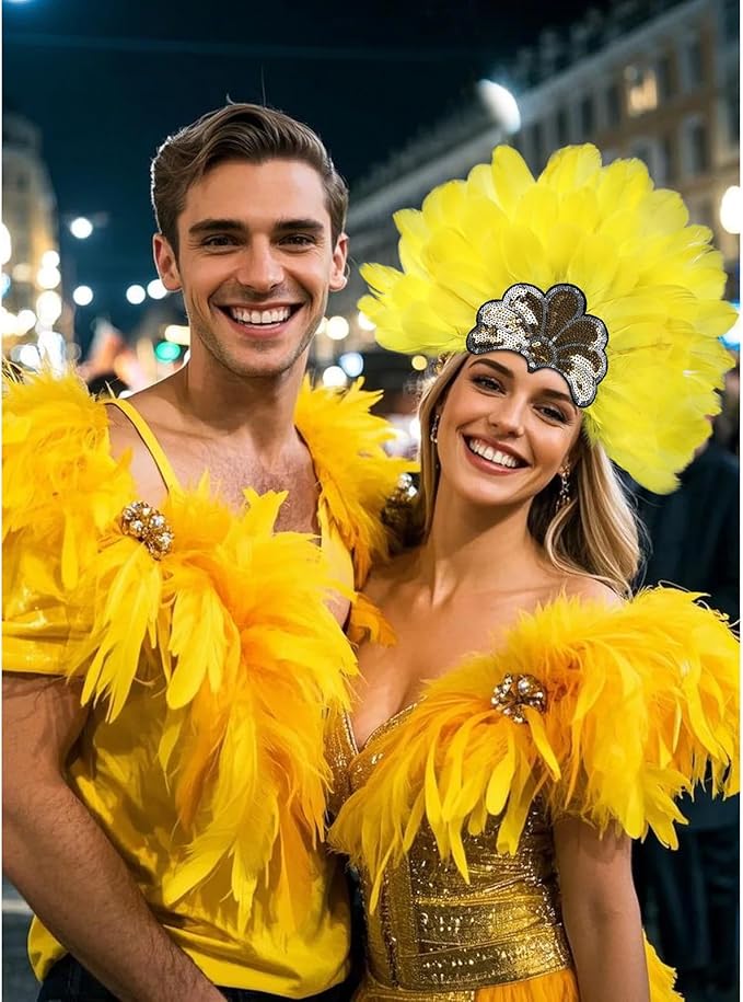 Women's Carnival Feather Headpieces Sequin Headdress for Wedding Masquerade Party Cosplay Feather Headbands
