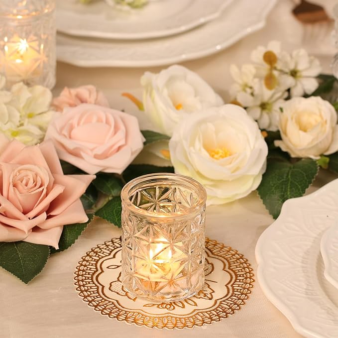 Clear Glass Votive Candle Holders,Glass Candle Holder Set of 12,Vintage Tealight Candle Holders for Wedding Table Centerpieces Decor, Party, Baby Shower/Home Decor/Christmas