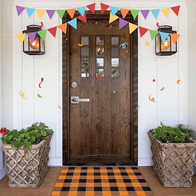 InterestPrint Fall Welcome Buffalo Plaid Door Mat Front Door Outdoor Doormat Outside Entrance Porch Non Slip Rubber Rug Autumn Halloween Thanksgiving Farmhouse Decor, 24"x16"inch