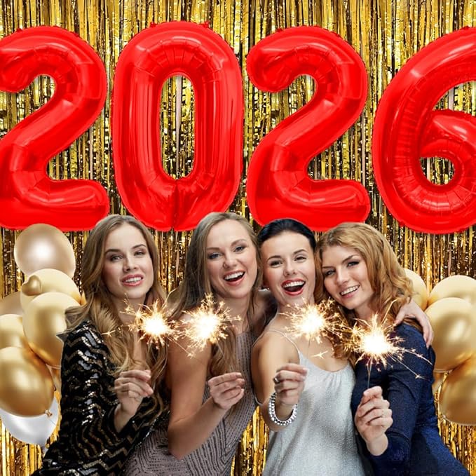 2026 Balloons, Balloon Numbers 2026 Number Balloons 2026, 40 Inch Foil Number Balloon for New Year Eve Festival Christmas Birthday Wedding Anniversary Party Supplies, New Years Decorations Red