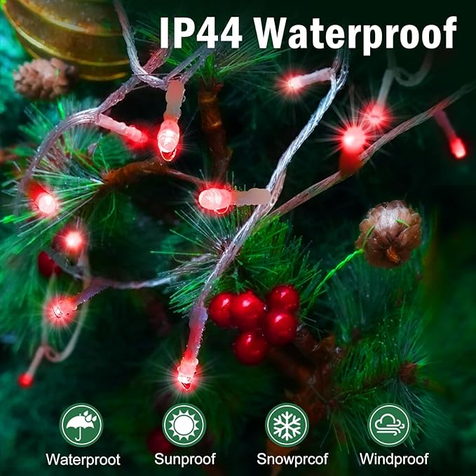 SAUIRS 403FT 1000 LED Christmas Lights Outdoor String Lights with 8 Modes Timer Waterproof Fairy Light Plug in for Outside Indoor Party Xmas Palm Tree Yard Wedding Decorations(Red)