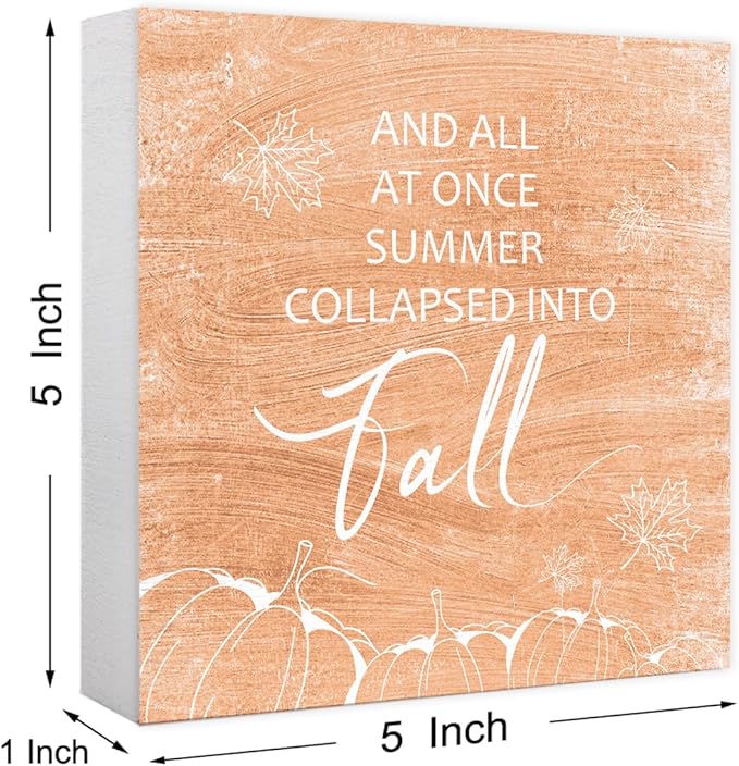 Funny Autumn Wood Box Sign Into Fall Wooden Block Desk Decor for Home Office Kitchen Cubicle Table Shelf Tabletop,Farmhouse Fall Sign Decor