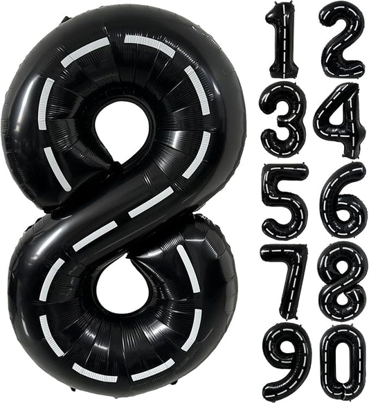 40 Inch Race Car Black Number Balloons Race Car Birthday Party Balloons Large Black Number 8 Balloons Boys 8th Birthday Party Race Car Theme Party Decorations Supplies（Digital 8）