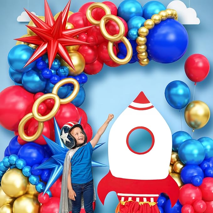 Red Blue Gold Balloons Arch Royal Blue Red Gold Balloons Garland Metallic Blue Gold Latex Balloons with Explosion Star Foil Balloon Gold Long Balloons for Birthday Party Decorations Carnival Circus