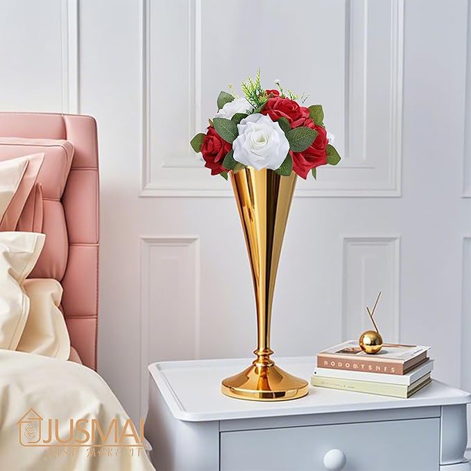 Artificial Flowers Ball 4 Pcs Red White Flowers Wedding Table Centerpiece Table Decorations Flower Arrangement for Table Flowers centerpieces Wedding Flowers Wedding centerpieces