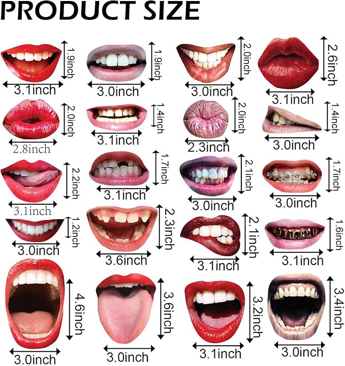 40pcs Party Photo Booth Props, Funny Lips Mouth Selfie Props Accessories with Stick for Halloween Birthday Wedding Graduation Supplies Decoration
