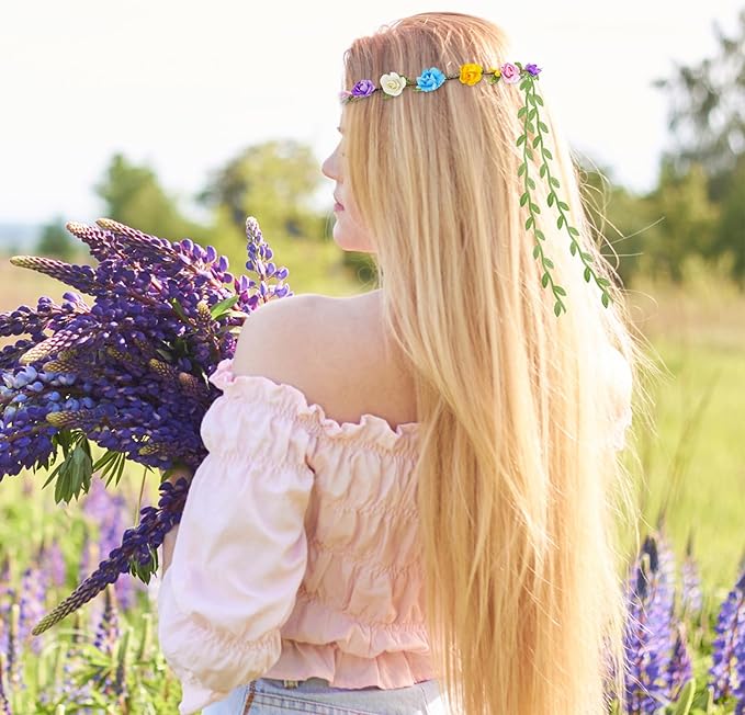 Assorted Colored Flower Crown, Wreath Headband Floral Headpiece Party Festivals, Garland Multicolor Headbands